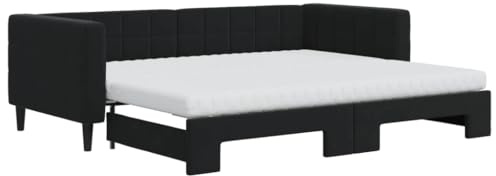 vidaXL Tagesbett, Sofabett Ausziehbar mit Matratzen, Gästebett Schlafsofa für Schlafzimmer Wohnzimmer, Sofa Ausziehbett, Schwarz 90x200cm Samt