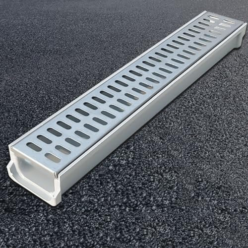 Ablaufgitter Abflussgitter U-förmiges Kanalablaufset, 60 cm langes Grabenentwässerungsgitter mit Metallgitter für Einfahrten, Straßen, Gehwege, Terrassen, Gartenküchen, 1'' 2'' 4'' (h) Auffangbecken a