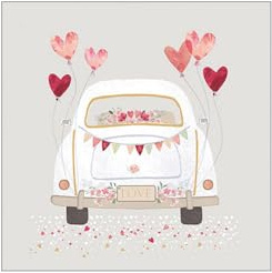 Ambiente Serviette Just Married Car 20 Stk. 33x33 cm Papier einseitig bedruckt weiß Rückseite viertel Motiv ganzjährig ideal für Serviettentechnik und Decoupage