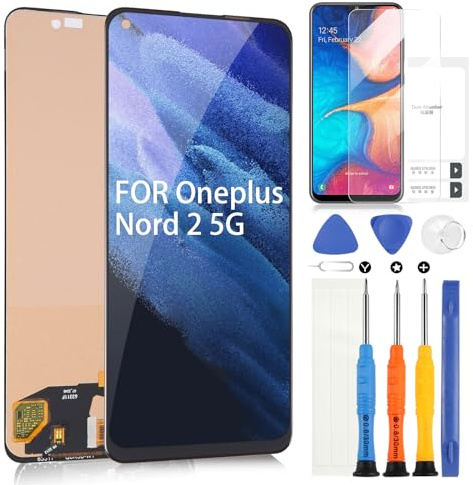 ARSSLY LCD Bildschirm für OnePlus Nord 2 5G LCD Display für OnePlus Nord2 5G 2021 DN2101 DN2103 Ersatz des Touchscreens Digitizer Full Assembly mit Werkzeugen (Schwarz ohne Fingerabdruck)