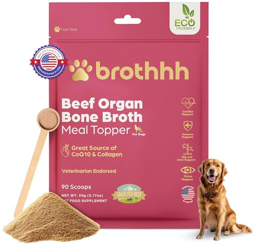 Beef Organ Bone Broth Meal Topper for Dogs - 100% Grass Fed, Veterinarian Approved, Non-GMO by Brothhh - Supports Immunity, Joint & Heart Health, Vision & Vitality - No Fillers - Pet Supplement