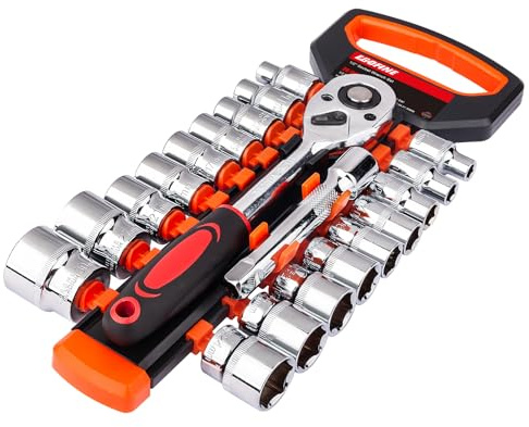 EGOFINE 20pcs 1/2 Inch Ratchet Socket Wrench Set, Drive Socket Set with 18 Sockets, 8-22mm,24mm,27mm,30mm sockets