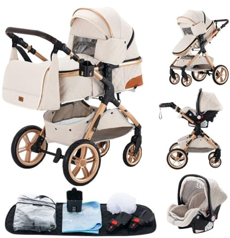 GLOKID Carrito bebé 3 Piezas, Carro, Carrito bebé 3 en 1, Silla Paseo, Sistema de viaje, Plegable, neumáticos de caucho, Con accesorios, Góndola, Adaptateurs, 25 kg (GPX1 Crema)