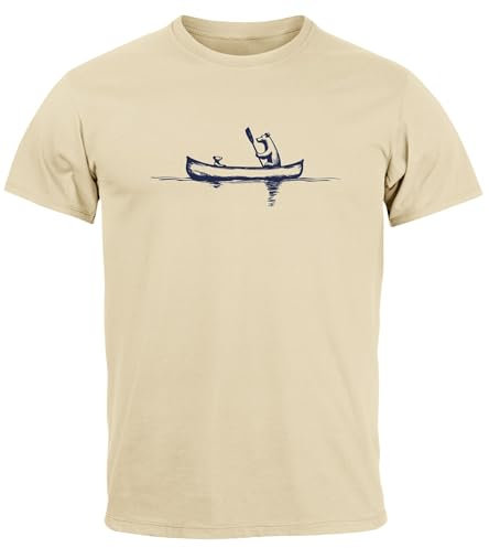 Neverless® Herren T-Shirt Bär Familie Kanu Outdoor Fashion Streetstyle Natur S
