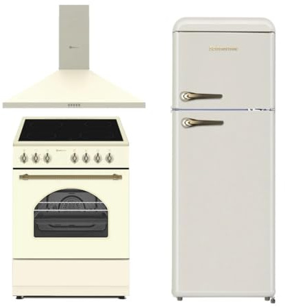 SOLTHERMIC PACK 3 EN 1 CREMA RÚSTICO COCINA VTC XL 60 CM CON HORNO AMPLIO + CAMPANA DECORATIVA 60 CM Y FRIGORIFICO 2P F2PR147C 1,47 x 55 gran capacidad de HASTA 220L y bajo consumo