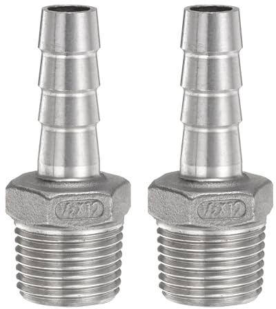 sourcing map 2pcs Stainless Steel Hose Barb Fitting 0.5 (12mm) Barbed x g 1/2 Male Pipe Fitting Air Hose Barb Fittings Coupler Thread Connector Adapter for Water Fuel
