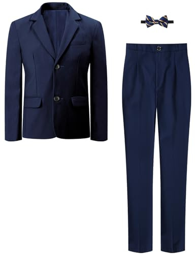 mintgreen 3 st pojkdräkter set, jacka och byxor med slips, 5-13 år, Mörkblått, 9-10 År