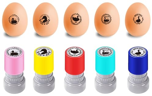 AHANDMAKER 5 styles de tampons en caoutchouc en plastique, motifs guirlande et canard, tampons de dessin d'œufs, avec tampons encreurs et recharge d'encre à base d'eau de 10 ml, idéal pour la peinture