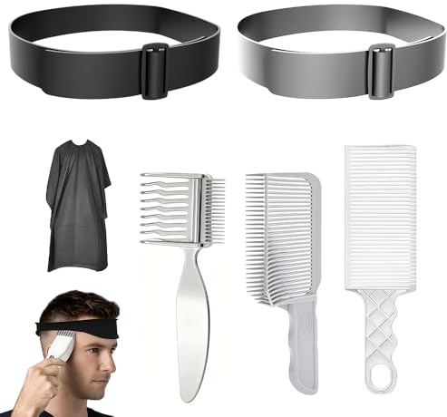 6 Stück Haarschneide Schablone 3 Haarschneidekamm Übergang + 2 Gebogenes Silikon Haarschnittband+ Frisierumhang Verstellbare, Verstellbare Fade Kamm für Haarschnitt, Verstellbare Fade Kamm
