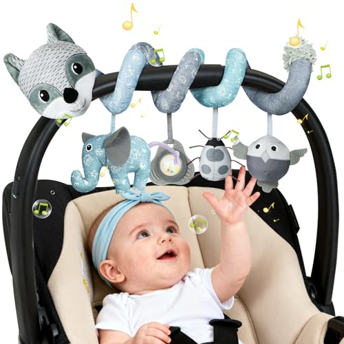 Vicloon Colgantes para Cochecitos Juguetes para Bebé de 0 a 24 Meses, Juguetes de Peluche en Espiral para Bebé con Mordedor y Sonajero, para Cochecitos/Cunas/Asientos de Automóviles (Zorro Gris)