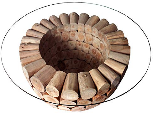 invicta INTERIOR Massiver Teak Holz Couchtisch Pure Nature 70cm rund mit Glasplatte Massivholz Holztisch Wohnzimmertisch Teakholz