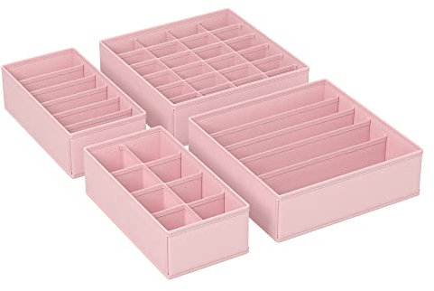 SONGMICS Juego de 4 Organizadores para Cajones de Ropa Interior, Divisores de Cajones, Plegables, para Sujetadores, Calcetines, Corbatas, Cajas de Tela para Armario, Rosa RUS04PK