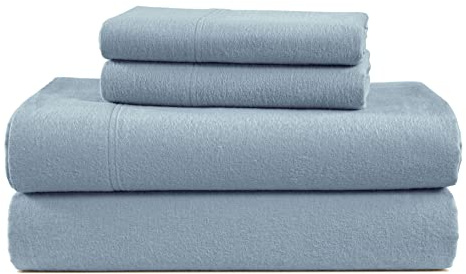 LANE LINEN 100% Cotton Flannel Sheets Twin Size - Brushed for Extra Softness - Breathable Cotton Twin Sheets Set - Warm & Cozy Flannel White Sheets Set, 15 Deep Pocket - French Blue