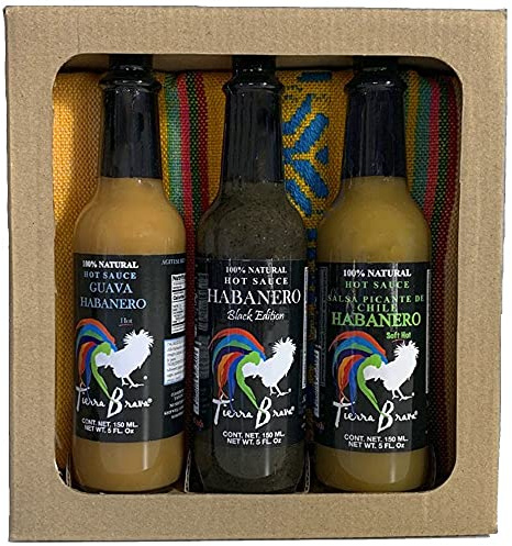 Habanero Hot Sauce Trio & Servilleta Napkin, Tierra Brava by Verve CULTURE, Set of 3 Different Flavors, 5 oz Each