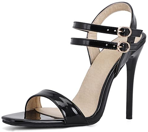 Lroey Reoly Sandale à Talon Haut Femme, Sandales Bout Ouvert Elegant Aiguille Chaussures de Fête Boucle Bride Cheville 154 Noir Taille 45 EU