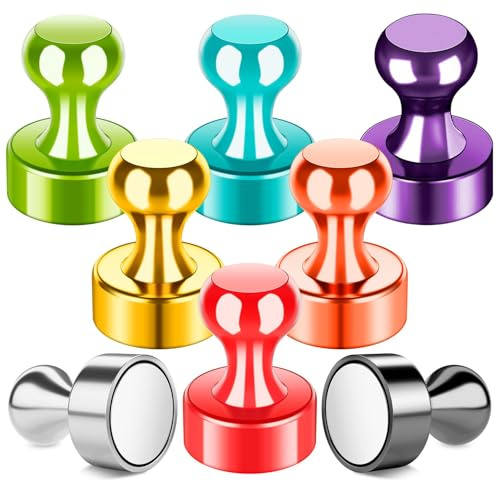 Colorful Strong Fridge Magnets, 8 Pack Magnetic Push Pins for Noticeboard | 12×16mm Small Whiteboard Magnets for Crafts, Planner, School Office Locker Accessory