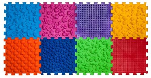Funny-Steps Tappetino da gioco ortopedico sensoriale per bambini, Super Mix (8 puzzle, sentiero forestale)