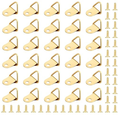 50 piezas Triángulo Imagen Colgadores Marco con 50 Tornillos, Ganchos para Cuadros de Imagen de Fijación para Marcos de Fotos Espejos Reloj Obras de Arte colgar Fotos Dibujo(Dorado)