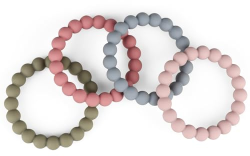 Baby Teether Rings, 100% Silicone Teether Bracelets for 3m+ Babies to Self-Soothe, BPA Free & Phthalate Free - Includes 4 Neutral Baby Rings