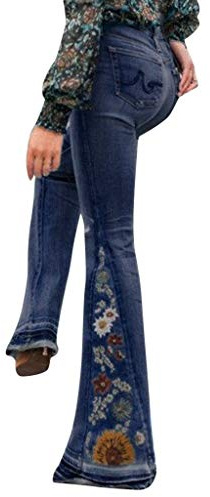 Lxitoler Women's Vintage Bell Bottom Pants Retro Clothes Flare Jeans Y2K Womens Flared Jeans Blue Embroidered High Rise Flare Jeans S-XXL