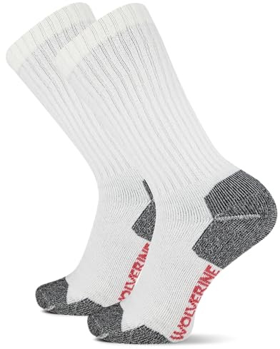Wolverine Men's Safety Toe Crew 2 Pair Pack, White, Men's Shoe Size 7-12