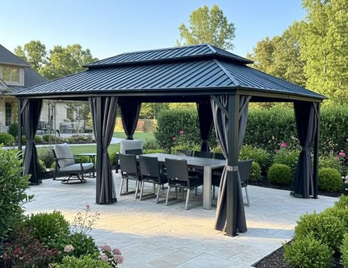 PURPLE LEAF Tonnelle de Jardin Extérieur 6 x 3,65 m Gris Pergola Aluminium | Pergola jardin extérieur, Installation rapide, Double toit acier galvanisé, Rideaux et moustiquaire inclus, Résiste aux vents