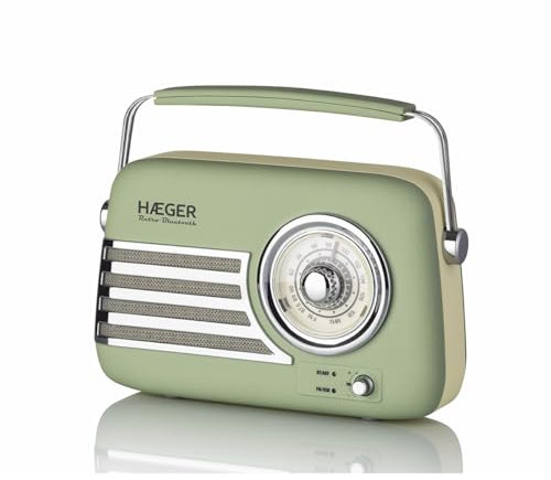 HAEGER Radio FM Vintage Retro Bluetooth - Batería 12H, Am/FM, USB, AUX, Bluetooh