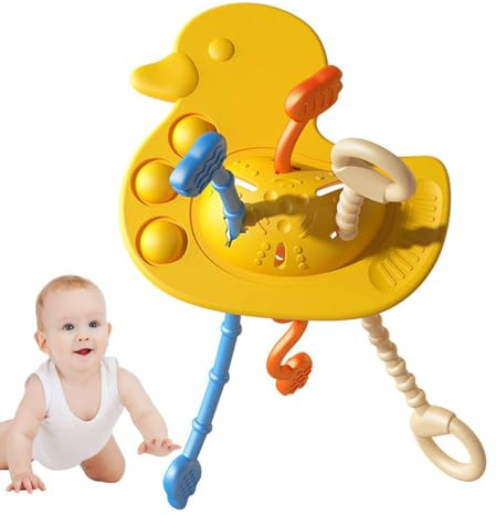 Kasmole Jouet d'activité à Corde à Tirer pour Tout-Petit - Jouet en Silicone pour compétences sensorielles pour | Jouet éducatif réutilisable Portable pour la motricité, Aide à la Dentition pour