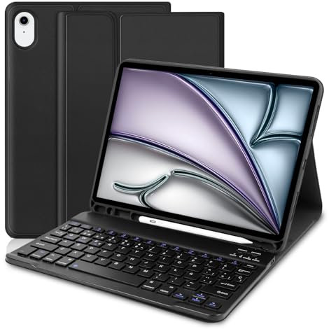 YUEJIDZ Teclado iPad Air 11 Pulgadas M3/M2 (2025/2024),Funda con Teclado Español Ñ para iPad Air 5/4 (10,9 Pulgadas, Modelo 2022/2020, 5a/4a Generación),Teclado Bluetooth Desmontable