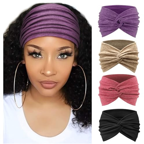 DRESHOW 4 Pezzi Fasce per Capelli Donna Elastica Turbante Fascia Capelli Cerchietti Annodato Fasce Accessori Capelli
