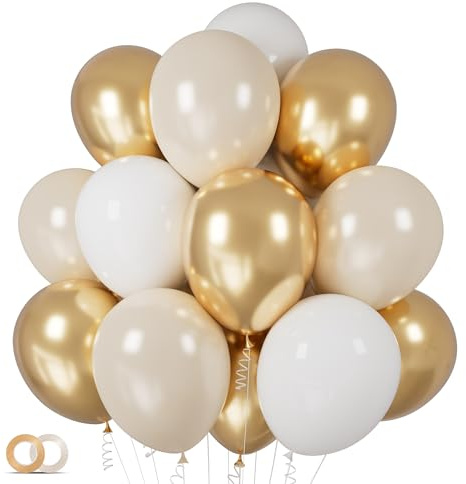 100Pcs White and Gold Balloons 12 Inch White Sand Gold Metallic Latex Balloons Beige Gold Party Balloons for Boho Wedding Birthday Baby Bridal Shower Engagement Anniversary Party Decorations
