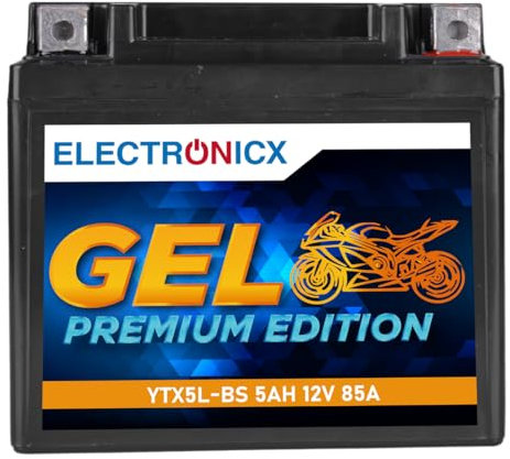 Electronicx GEL Motorradbatterie 12V 5Ah 85A YTX5L-BS – Wartungsfrei, Vibrationsresistent, Auslaufsicher – Perfekt für Roller, Tourer, Sportler, Enduro und Chopper
