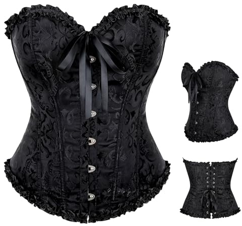panemy Corset Femme, Broderie Bustier Classique, Gothique Bustier Top,Corsage Dentelle Ventre Plat Corset Top-Carnaval,Jeu de Rôle (FR/ES, Alpha/lettres, Grand, Taille normale, Taille normale, noir)