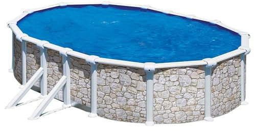 Summer Fun Stahlwandpool oval Classic Größe wählbar, 120cm tief, Stahl 0,45mm Steinoptik, Folie 0,3mm blau 610x375x120