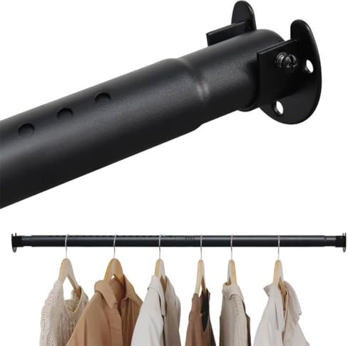 Barra para colgar ropa, color negro, extensible de 40 a 212 cm, color blanco, con 2 piezas en forma de U para armarios, lavanderías y caravanas