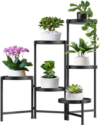 lalago Scaffale Portavasi, 6 Ripiani Ø25cm Mobile Portafiori Metallo, Tavolino per Vasi, Fioriera Interno con 5 Mensole Porta Piante, per Balcone, Giardino, Soggiorno, Camera da letto, Sala studio