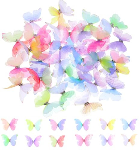 salbsever 36 Stücke Organza Stoff Schmetterling, 3D Schmetterlinge Deko Durchscheinender Chiffon Schmetterling für DIY Dekoration, Scrapbooking, Gepäck, Wand und Fenster Haarspange Dekoration