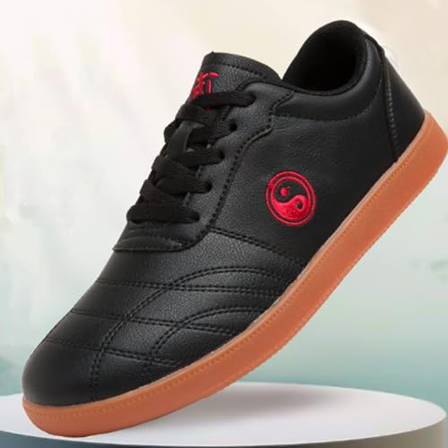 Casuales Kung fu Zapatos,Zapatos De Artes Marciales para Mujeres Zapatilla Cuero Transpirables Tai Chi Kung Fu para Ejercicios Entrenamiento Zapatilla Taekwondo Deportes(Size:45EU,Color:Negro)