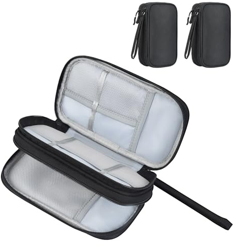 aceyoon Lot de 2 Sac de Câble de Voyage Double Couche pour Accessoires Électroniques Pochette Organisateur Portable pour Câbles Antichoc Sac de Rangement Compact pour Tech Gadgets, Noir