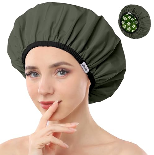 Years Calm Lot de bonnets de douche pour femme réutilisables et imperméables, design à double couche avec motifs et couleur unie pour une utilisation double, protège les cheveux sous la douche, au spa