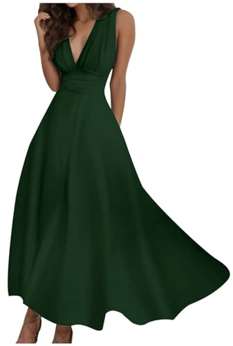 Abito da donna, lungo, estivo, elegante, da cocktail, con scollo a V, senza maniche, con cerniera laterale, maxi abito da spiaggia, alla moda, sexy, per il tempo libero