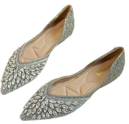 Ballerine da Donna con Strass per Abiti da Sera, Scarpe da Sposa Chiuse A Punta E Slip-on per Donna, Ballerine alla Moda