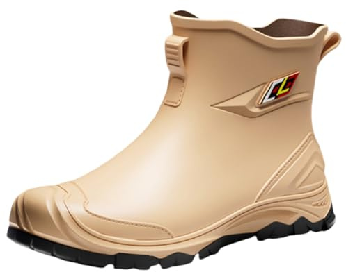 Bottes en caoutchouc pieds nus pour homme - Avec embout en acier - Antidérapantes - Extra larges - Pour le jardinage, l'agriculture, la pêche, la promenade avec le chien, jaune, 44 EU