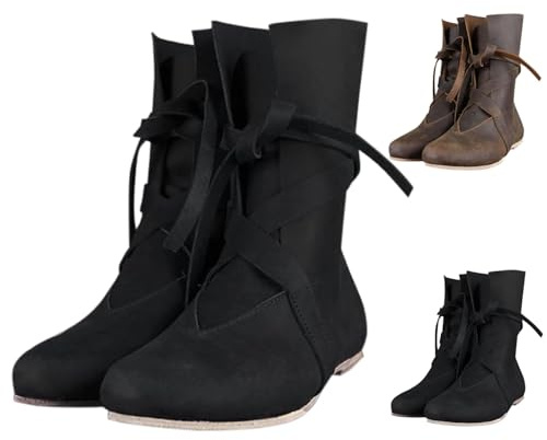 MJGkhiy Bottes pour femme Texani Camperos Bottes à talons bas Western Bottines Biker noires Cowboy avec lacets d'hiver en cuir Bottes en daim confortables, Noir , 45 EU