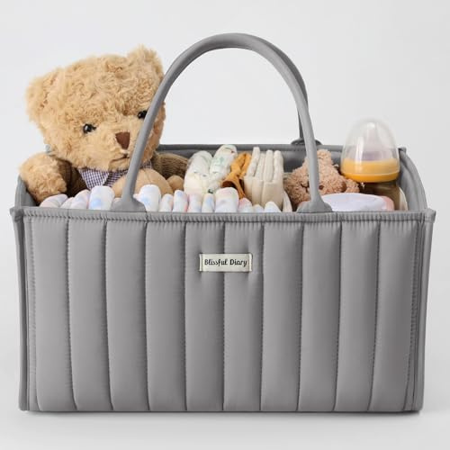 Blissful Diary Organizer per pannolini, Organizer Fasciatoio, Cesto Prodotti Neonato, Cestino di Archiviazione Elegante per Necessità Neonatali e Stazione per Luiers, Grigio Chiaro