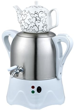 2 000 W elektrisk turkisk tebryggare, 3 L tekanna i rostfritt stål, 1 l keramisk tekanna, elektrisk samovar, med funktion för att hålla värmen, för kaffe, doftte, turkiskt te