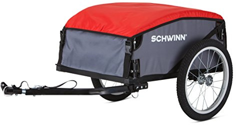 Schwinn Daytripper Rimorchio da carico per bicicletta, capacità massima di carico 45,4 kg, telaio pieghevole con ruote a sgancio rapido, pneumatici ad aria, rosso/grigio