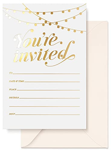 S&O Party Invitations! 25 Gold Foil Traditional Invitations with Envelopes, Wedding, Baby, & Bridal Shower Invite, Housewarming Birthday, and Girls Quinceanera Invite Cards for Every Celebration - 4x6