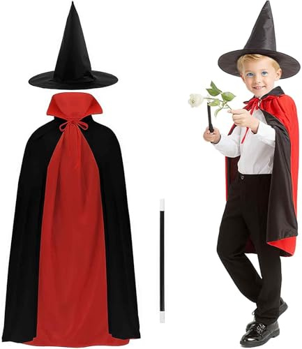 Tianher Halloween trollkarlskostym, trollkarl cosplay kostym 3-delat set med mantel, trollstav och trollkarlshatt lämplig för halloween karneval maskerad fest (barnstorlek)
