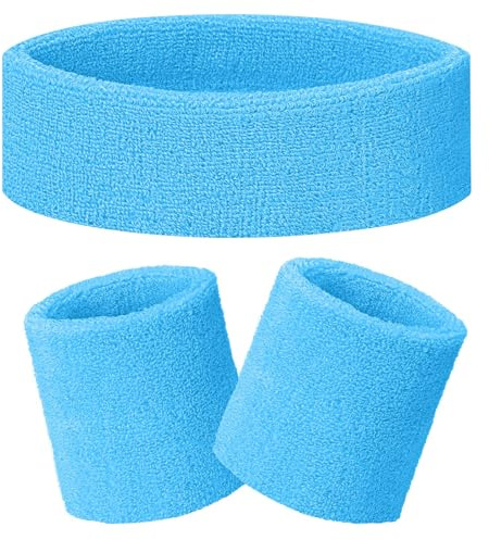 Becellen 3 Pièces Bandeau et Bracelet Sport Bracelet Eponge Bande Poignet Sweatband Anti-Sueur Headband pour Femmes Hommes Tennis Basketball Course (Bleu)